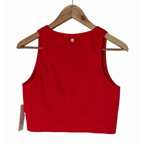 90 Degree by Reflex Seamless V-Neck Crop Rib Tank Red XL New - Picture 2 of 3